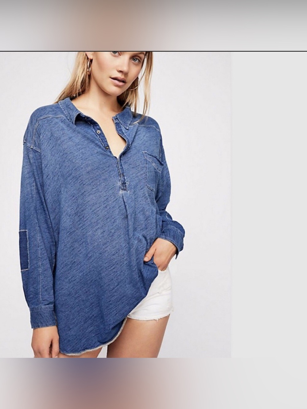 Free people we the free oversized denim like cotton tee size small